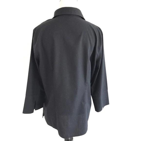 Lands' End | Dress Shirt Size 12 Button Down Fitted Stripped 3/4 Sleeves Black - Picture 2 of 8